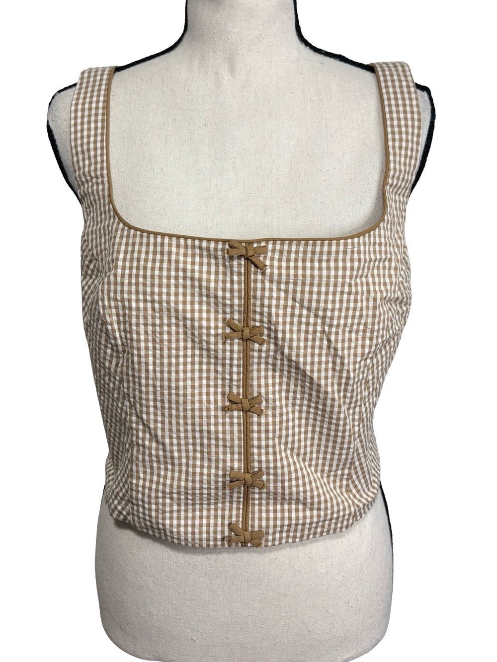 NWT Eliane Rose Gingham Bow Corset Tank Top Size L